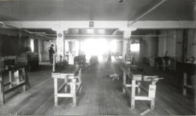 An interior view of the manual training classroom at Wallace High School.