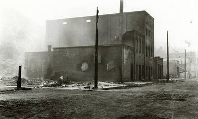 View of the aftermath of the "Big Burn" forest fire of 1910 in Wallace, Idaho.