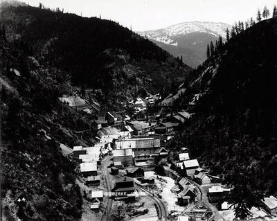 A distant view of Burke, Idaho before 1899.