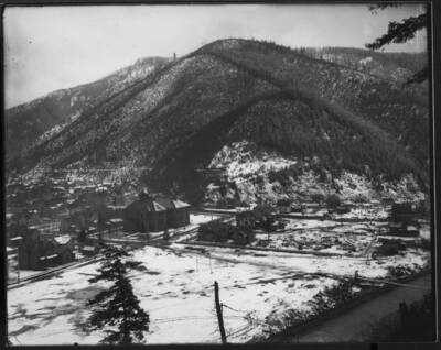 Birds Eye View in Winter, with burnt trees surrounding the town