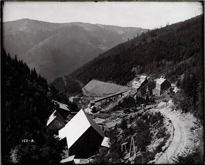 Image looking down-canyon at the Hercules Mine in Burke Idaho.
