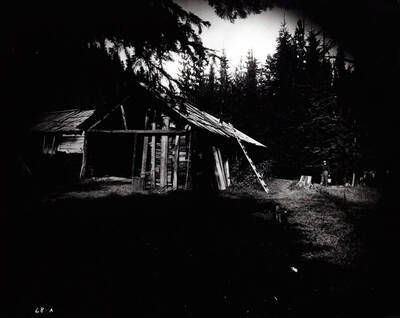 Image of James Francis Callahan packing water to his cabin on Nine Mile Creek, near Wallace, Idaho in 1912.
