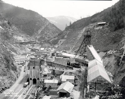 Hecla Mine in Burke, Idaho, 1924, still under construction, using fire resistant materials, but operating.