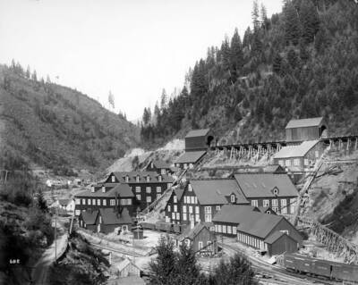 View of Mammoth and Standard Mills outside of Wallace, Idaho.