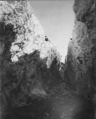 Snow Slide. Vertical view of snow cut in slide.