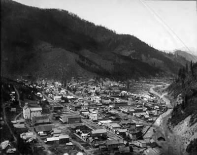With soldiers camp. Distant view of the town