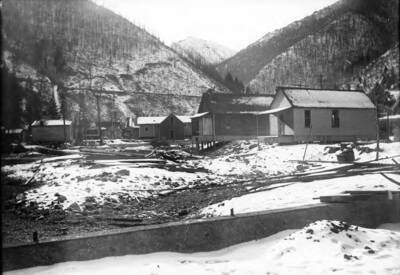exterior view of houses; flood in Wallace