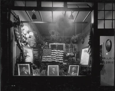 Exterior view of the window display at Wallace Florist in Wallace, Idaho.