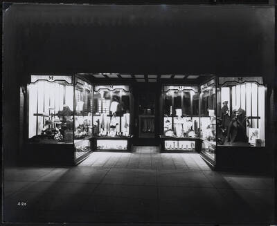 Exterior view of the window display at Murphy Clothing Store in Wallace, Idaho.