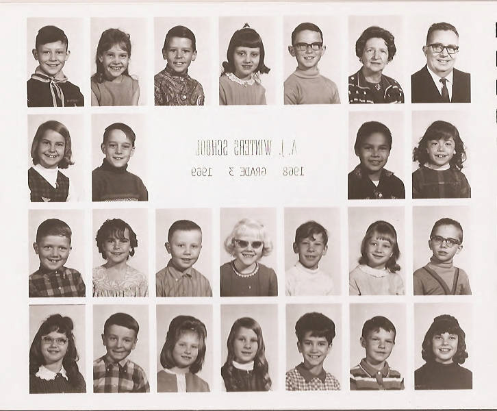 Class composite photographs from A. J. Winters Elementary School, Montpelier, Idaho  Row 1:  Mr. Lewis Teuscher,  Mrs. Margaret Esterholdt, Rick Roberts, Tracy Skinner, Kevin Cook, Raelynn Hansen, Randy Ochsenbein  Row 2:  Tony ?, unknown, unknown, Joy Hymas   Row 3:  Mike Daines, Beverly ?, Kirk Williamson, Jane Kunz, DK Parker, Gay Lynn Lewis, Gary Sims  Row 4:  Debbie Sleight, Nathan Kunz, Debbie Hymas, Denise Williams, Elizabeth ?, Larry ?, Donna Pugmire