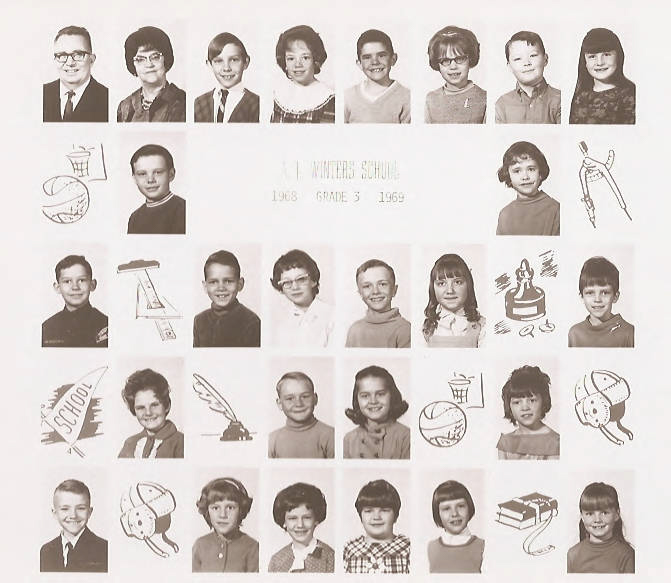 Class composite photographs from A. J. Winters Elementary School, Montpelier, Idaho  Row 1:  Mr. Lewis Teuscher, Mrs. Rosina Jewett, Ricky Whittle, Shannon Martindale, Doug Jewell, Laura Hunzeker, David Evans, Valerie ?  Row 2:  Greg Skinner, Susan Stewart  Row 3:  unknown, Steven Long, Jackie Bunn, Kelly Parker, Alice Loertscher, Lori Sparks   Row 4:  Carla Dimond, Danny Bills, Susan Stone, Debra Lewis  Row 5:  Randy Pitchford, Lorell Stock, Melinda Nield, Marcy Anderson, Valerie Paterno, Beth Wilkes