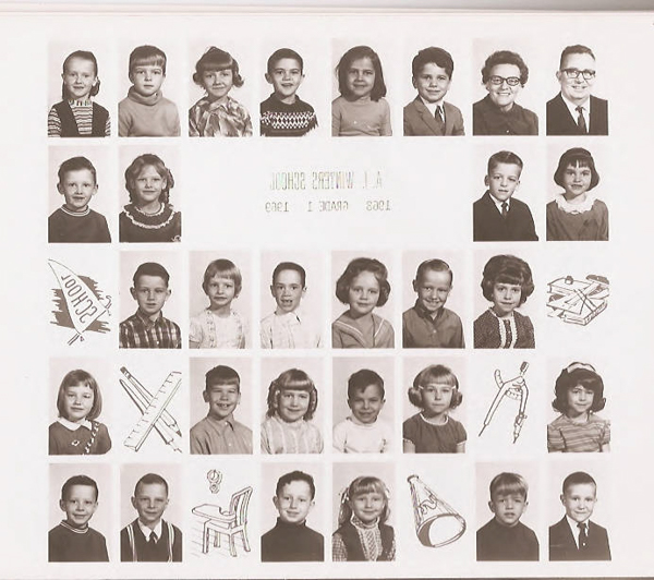 Class composite photographs from A. J. Winters Elementary School, Montpelier, Idaho  Row 1:  Mr. Lewis Teuscher, Rose Dunn, Craig Kunz, Jennifer Poag, Steven Stump, Tammy Hunter, Michelle Bartschi   Row 2:  Lori Kunz, unknown,Amy Hansen, Don Crane   Row 3:  Debbie Parker, Boyd Van Darlin, Lisa Dayton, ? Martindale, Mary Ann Nelson, unknown   Row 4:  Wendy Hymas, Kelly Pitchford, David Lauridsen, Susan Marx, Joey Arbuthnot, Beth Kunz  Row 5:  Jeff Feinaur, Steffan Gregerson, Tami Higley, Stewart Portela, Alan Nielsen, Brent Skinner.