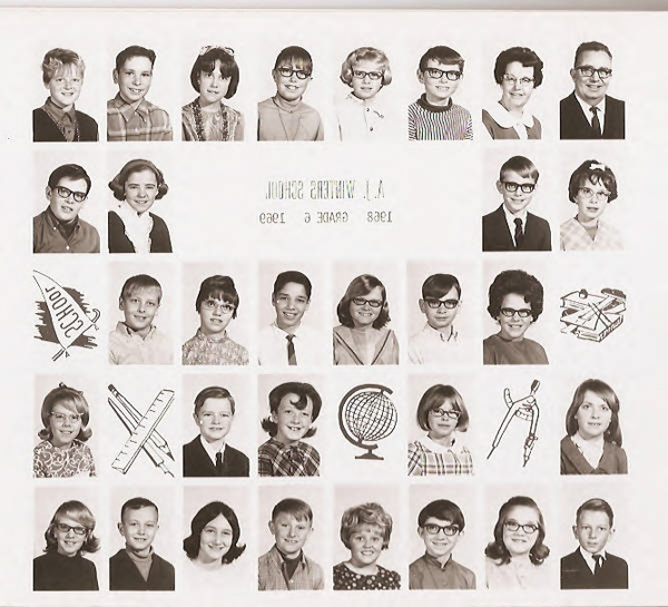 Class composite photographs from A. J. Winters Elementary School, Montpelier, Idaho  Row 1:  Mrs. Barbara Grandy, Richard Smedley, Shelly Crane, Don Hunzeker, Karen Larsen, Randy Poag, Lois Wilcox, Michael Kunz   Row 2:  Roger Jones, Bonnie Lloyd, Brandon Long, Kathleen Arnell   Row 3:  Debbie Cleveland, Steven Jewell, Gwen Perkins, Brian Rowland, Cynthia Ochsenbein, Dean Burgoyne, Kathryn Portela, Vince Bartlome   Row 4:  Briant Alleman, Earl Burdick John Skinner, Tracy Bunn,  unknown, Sheryl Dimick   Row 5:  Mayrene Jensen, Lon Tueller, Jill Hymas, Randy Clay, Marsha Roberts, Russell Twitchell?, Cynthia Dalrymple, Bob Sparks
