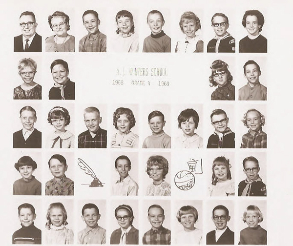 Class composite photographs from A. J. Winters Elementary School, Montpelier, Idaho Row 1:  Mr. Lewis Teuscher,  Mrs. Mabel Rex, Paul Martindale, Sheila Lindsay, George Ream, Vickie Matthews, Carson Price, Linda Cochran  Row 2:  Wendy Nielsen, Mark Ipsen, Martha Marx, Stacy Passey  Row 3:  unknown, Patty Bird, Russell Wilcox, Cynthia Kunz, Kurt Kunz, Tammy Quayle, Lamont Price, Roxena Westlake  Row 4:  unknown, Merlin Kulicke, Jeffrey Peterson, unknown, Karen Lauridsen, Bruce Teuscher  Row 5:  Brian Grunig, Gaylynn Jacobson, unknown, Maureen King, Bruce Burgoyne, Janet Humphreys, Mark Kunz, Camille Ericson