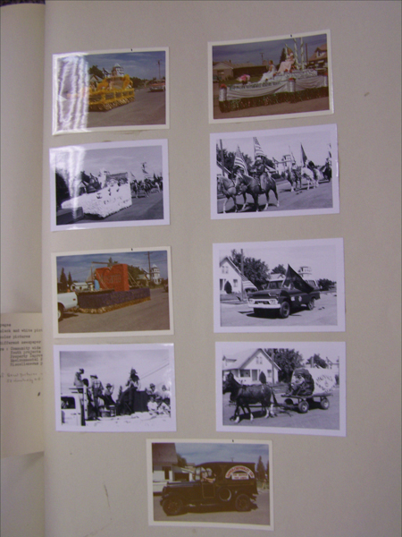 A collection of eight images arranged in two columns on a page. The images mostly depict parade scenes, with floats, horses, and vehicles. Some images show people in costumes and others depict decorated cars and floats with signs. A small portion of text is partially visible in the bottom left corner.