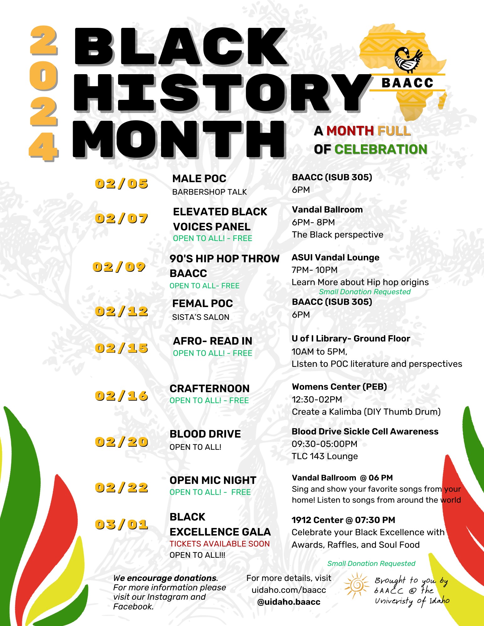 Black History Month Calendar Black History at the University of Idaho