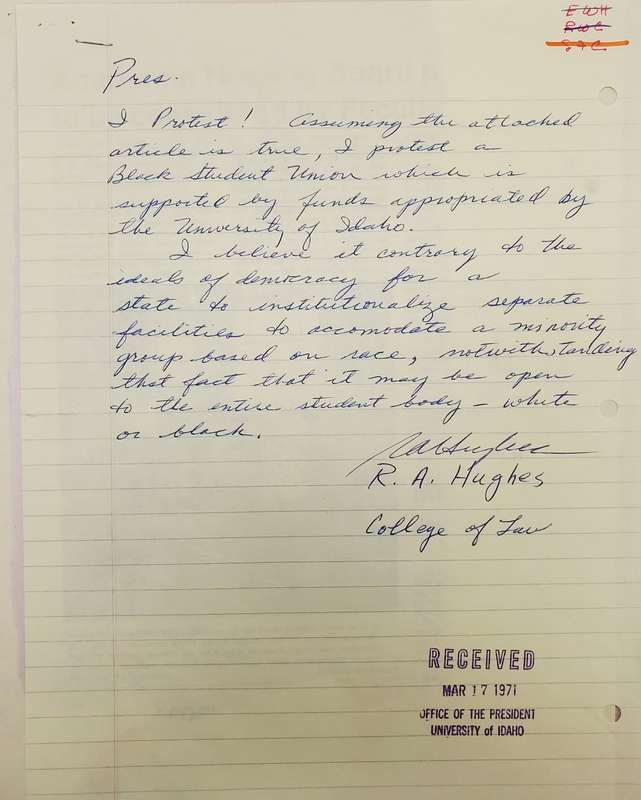 Push-back against the BSU and where it would receive its funding came from various entities. An example of this protest can be seen in a letter sent to President Hartung from R. A. Hughes. Hughes states, "I believe it contrary to the ideals of democracy for a state to institutionalize separate facilities to accommodate a minority group based on race".