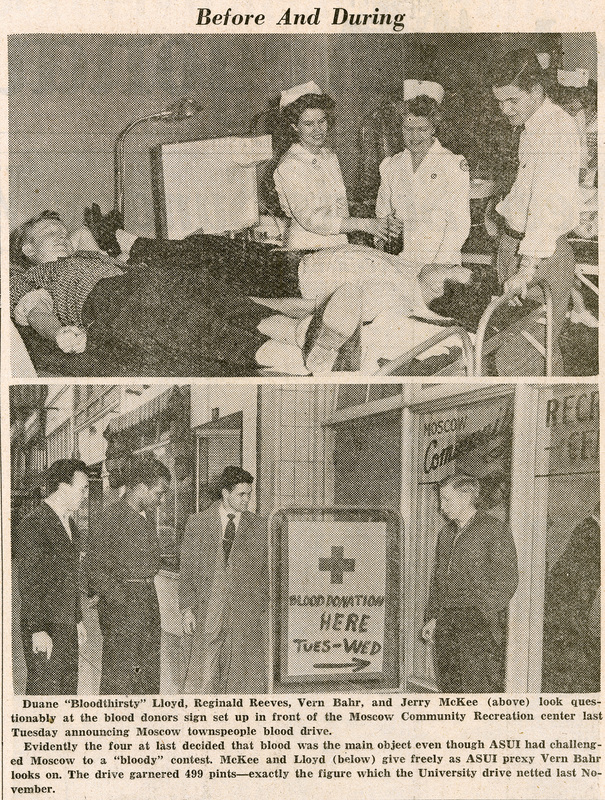 Image and caption from the Argonaut detailing a blood drive that Reginald Reeves participated. Reeves is in the second photograph.