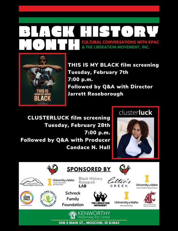Flier advertising film screenings during Black History Month.