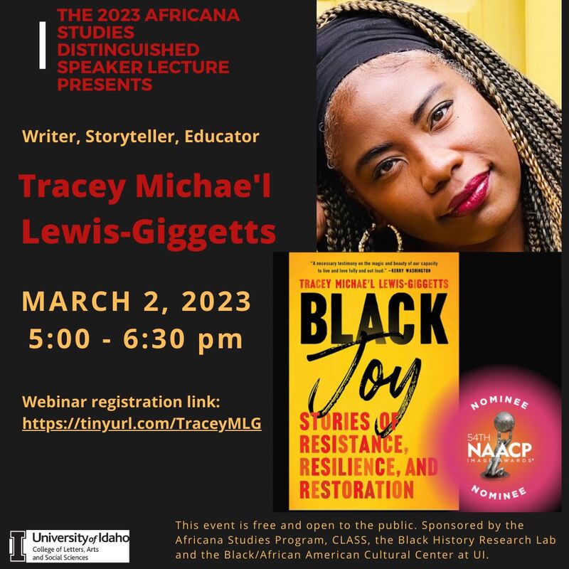 Flier advertising an event featuring Tracey Michae'l Lewis-Giggetts.