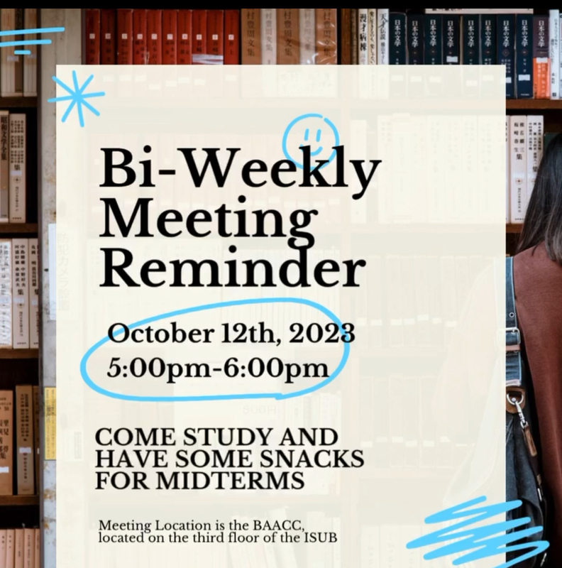 Reminder about BSU Bi-Weekly meeting during 2023 Fall semester.