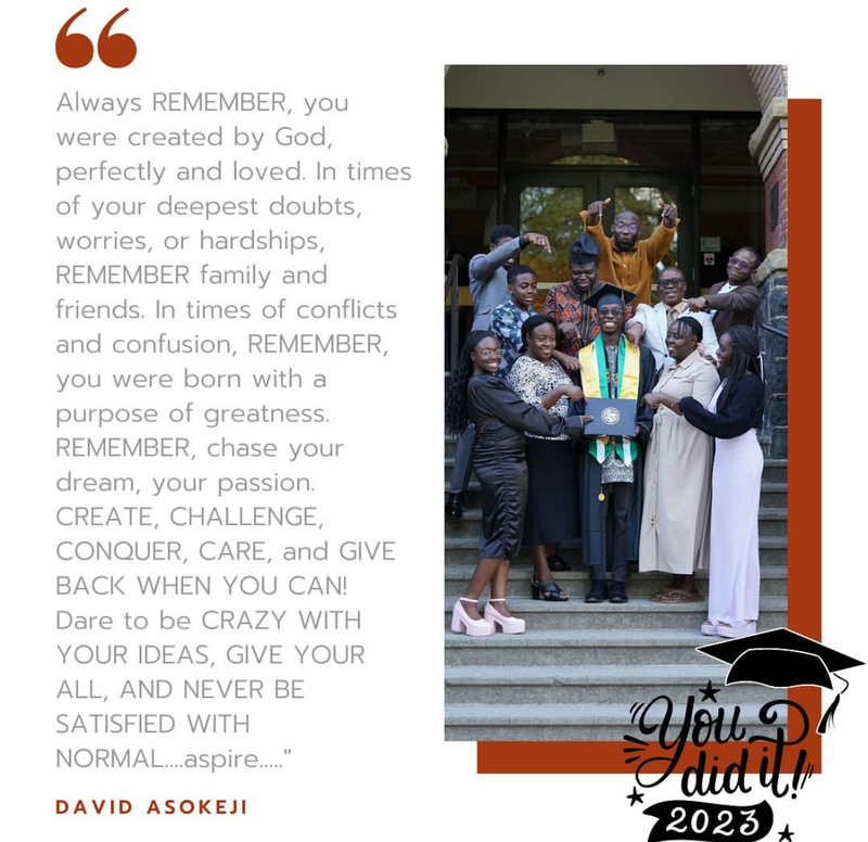 Quote from UI graduate, David Asokeji.