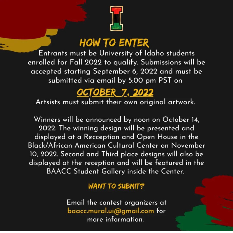 Deadline extension announcement for the U of I's Black/African American Cultural Center mural competition. 