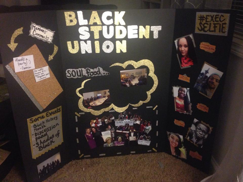 Tri-fold board to advertise the Black Student Union on campus and their activities, used to table at events.