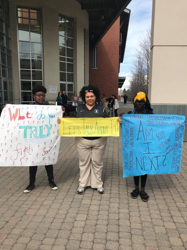 Jessica Samuels and two students protesting outside the University Commons, now the ISUB