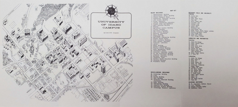 A map of the University of Idaho campus with a map key.
