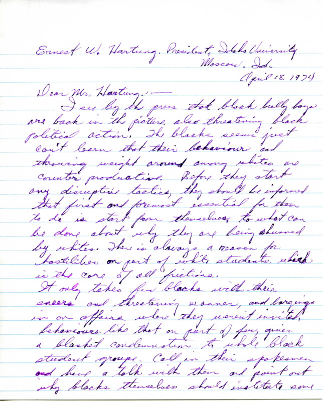 Handwritten letter displeased with the communique published by the BSU