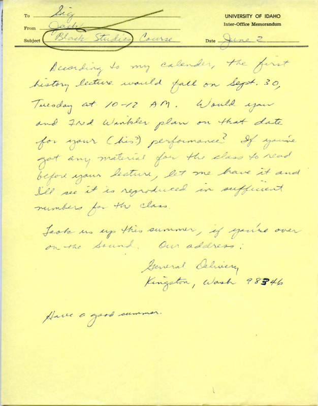 Letter from Jack Davis to Siegfried B. Rolland about September 30 lecture and discussing plan moving forward.