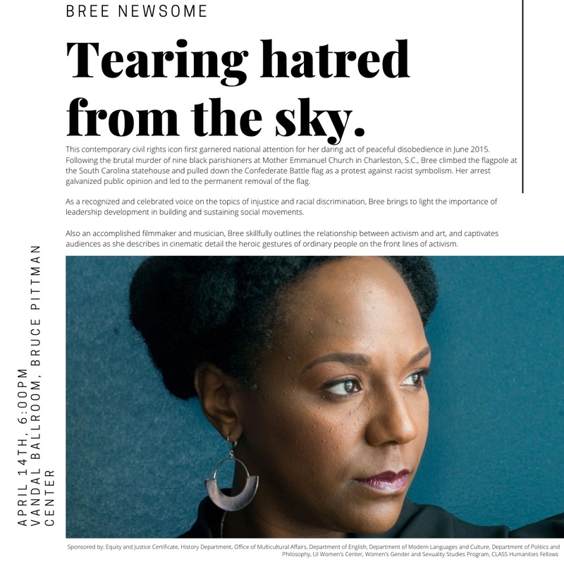 Flier advertising featured speaker, Bree Newsome, as a part of the Social Change Series.