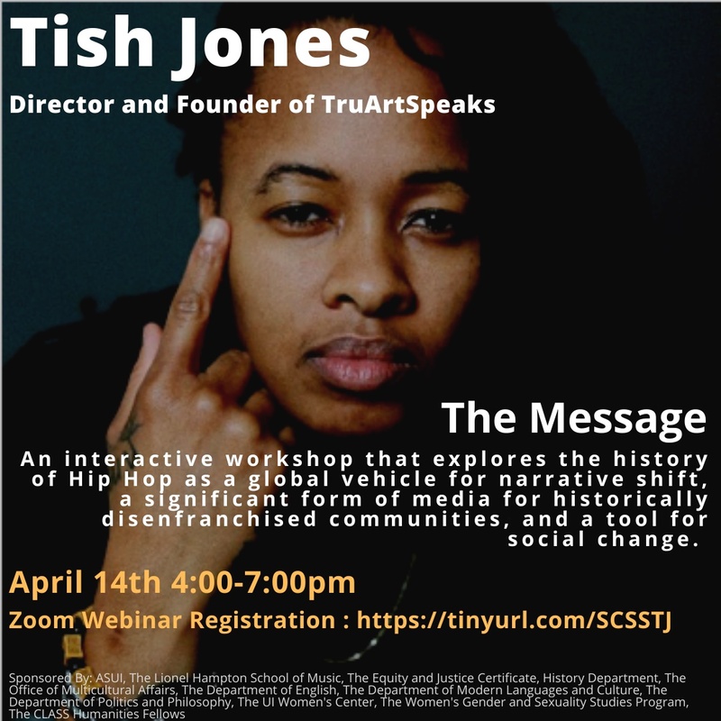 Flier advertising featured speaker, Tish Jones, as a part of the Social Change Series.