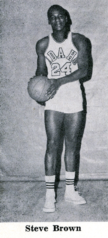 Portrait of Steve Brown, posing with a basketball.