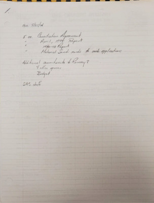 Handwritten notes listing three items; 5 cc. Conciliation Agreement, Additional commitments to Ramsey?; and SAS Staff.