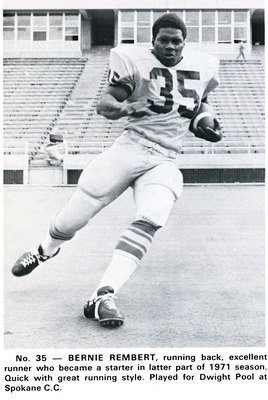 Bernie Rembert holding a football.