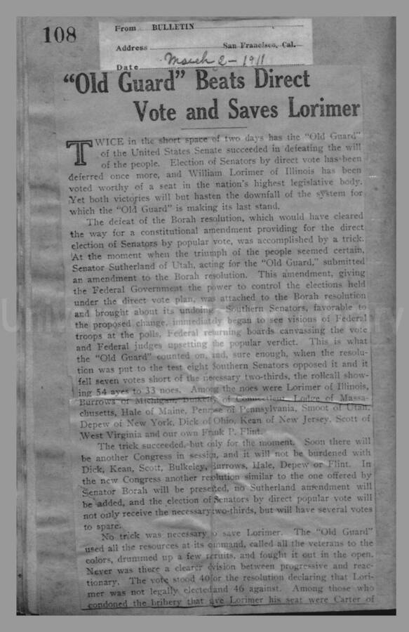 Politics - Direct Election of Senators, 1910-1913 Page 107