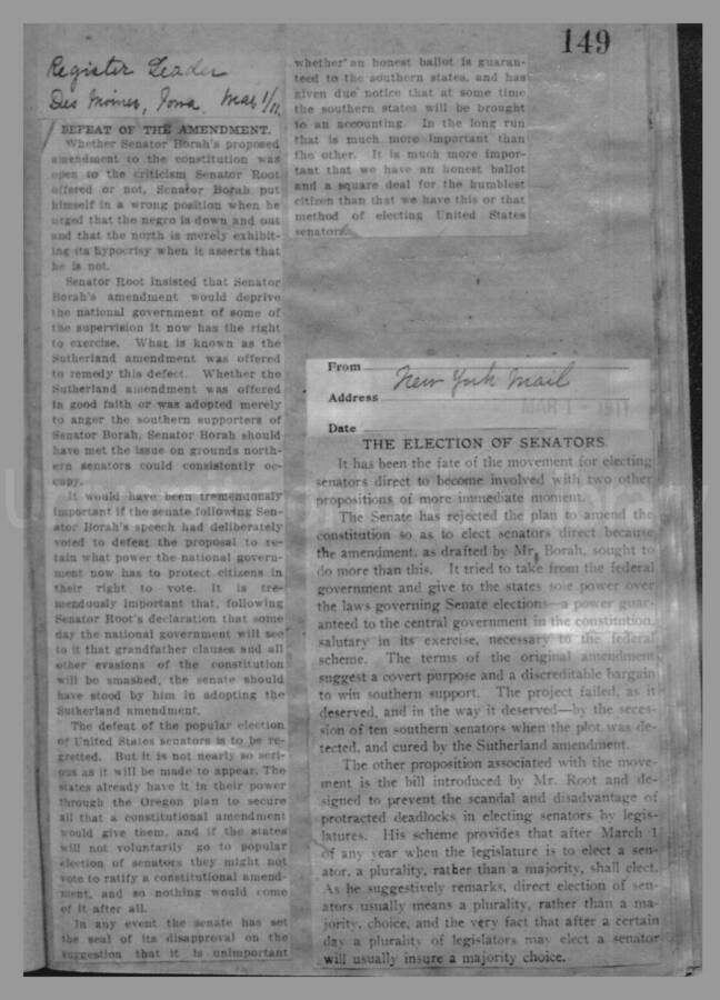 Politics - Direct Election of Senators, 1910-1913 Page 148