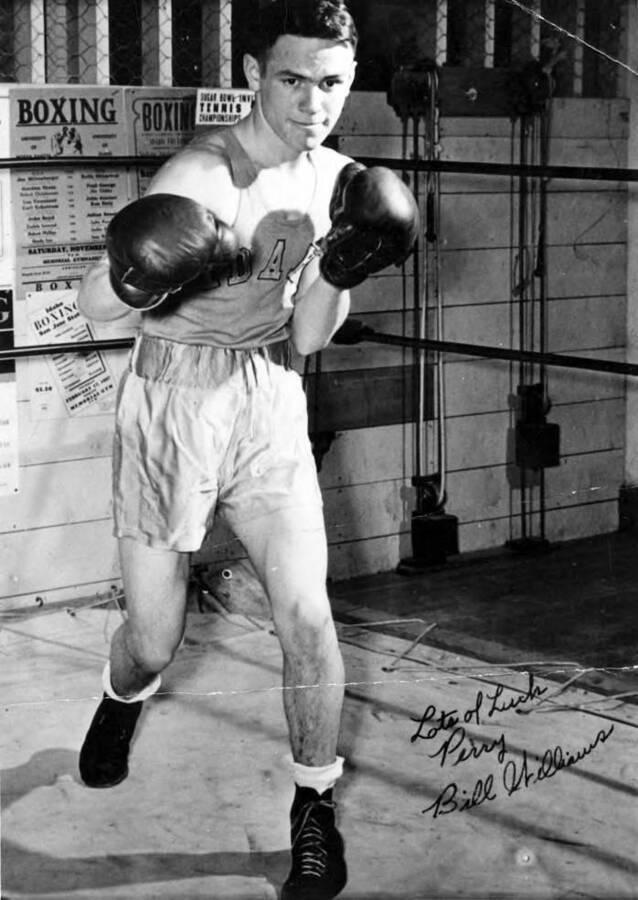 Bill Williams, University of Idaho boxer - signed "Lots of Luck Perry Bill Williams." 