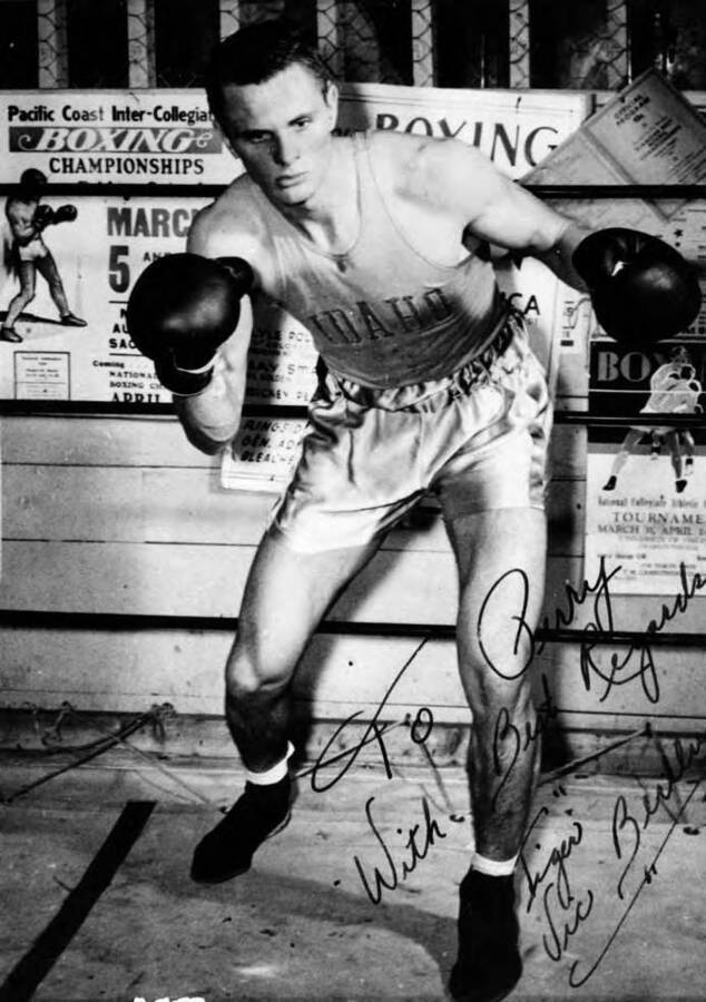 Tiger Veto Berllus, University of Idaho boxer - signed "To Perry with best regards Tiger Vic Berllus." 