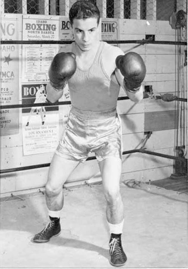 Theodore (Ted) Ernst Kara, a University of Idaho boxer, posed for a picture