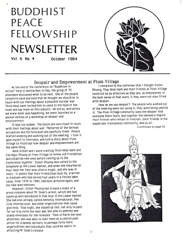 Buddhist Peace Fellowship Newsletter, vol. 6, no. 4, October 1984