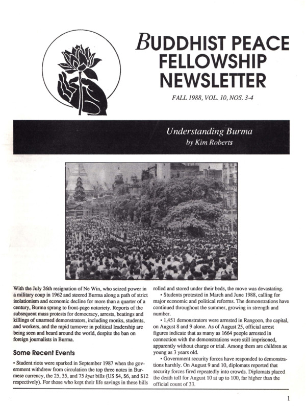 Buddhist Peace Fellowship Newsletter, vol. 10, no. 3-4, Fall 1988