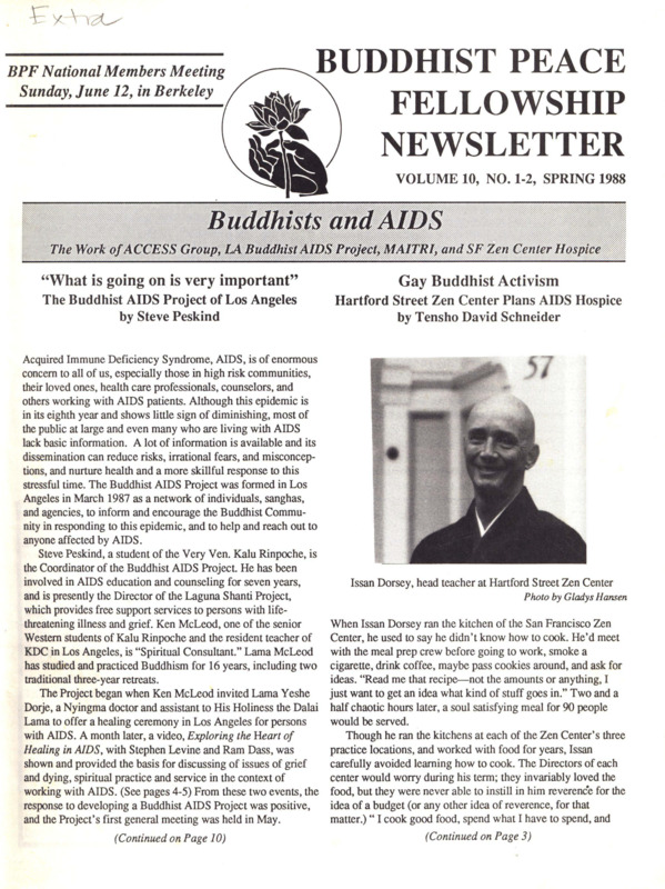 Buddhist Peace Fellowship Newsletter, vol. 10, no. 1-2, Spring 1988