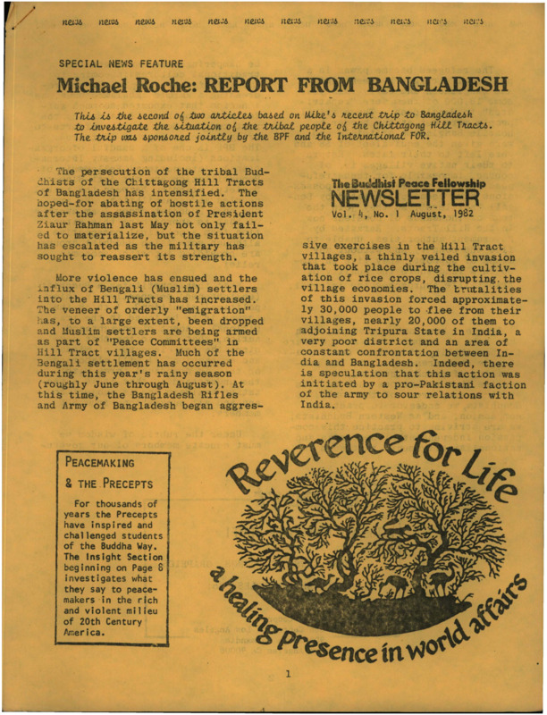 Buddhist Peace Fellowship Newsletter, vol. 4, no. 1, August 1982