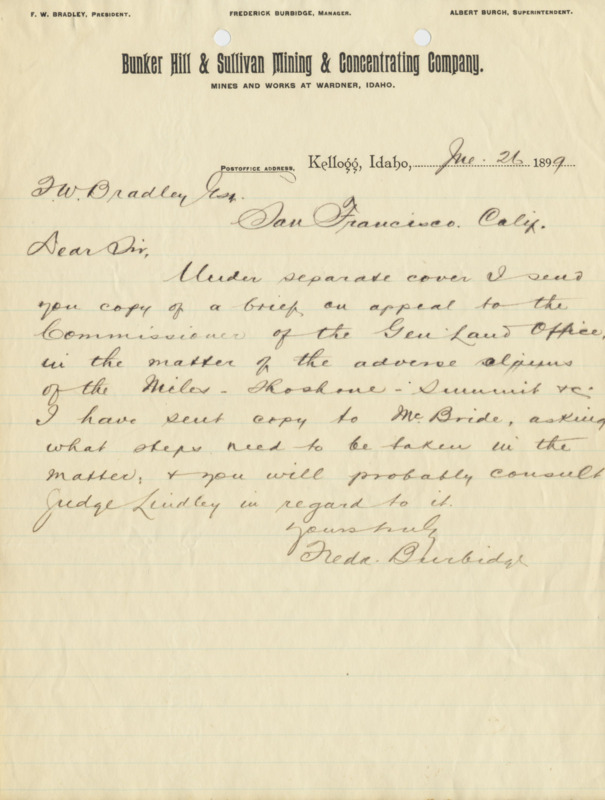 Burbidge informs of a legal brief sent separately; handwritten.