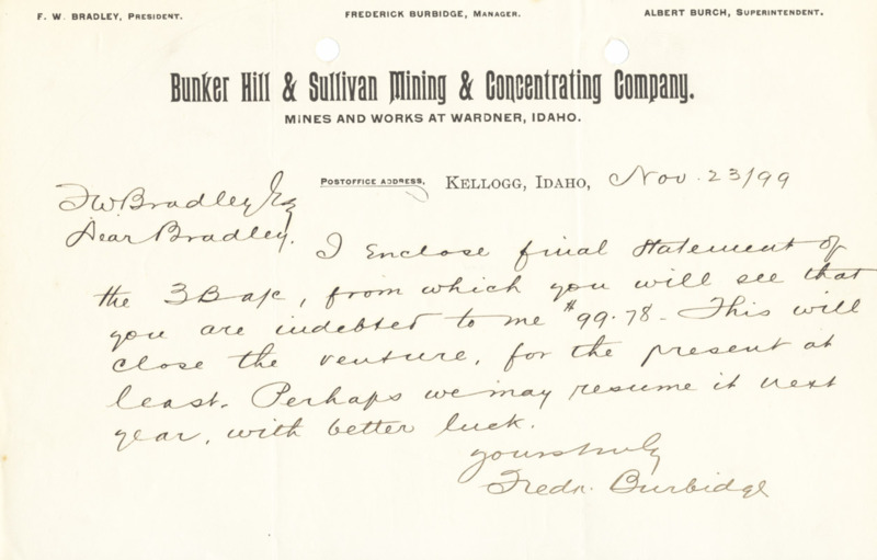 Burbidge explains an enclosed statement; handwritten.