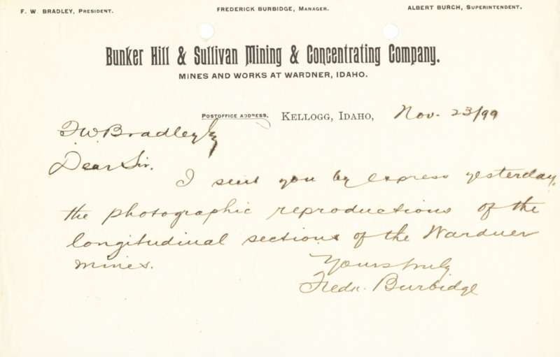 Burbidge informs Bradley of copies of drawings he has recently sent; handwritten.