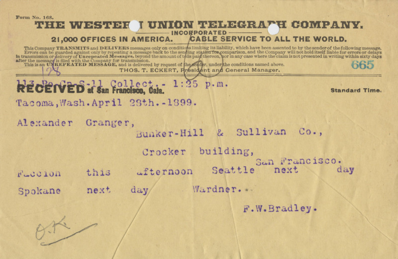 Telegram written in code pertaining to possible travel plans.